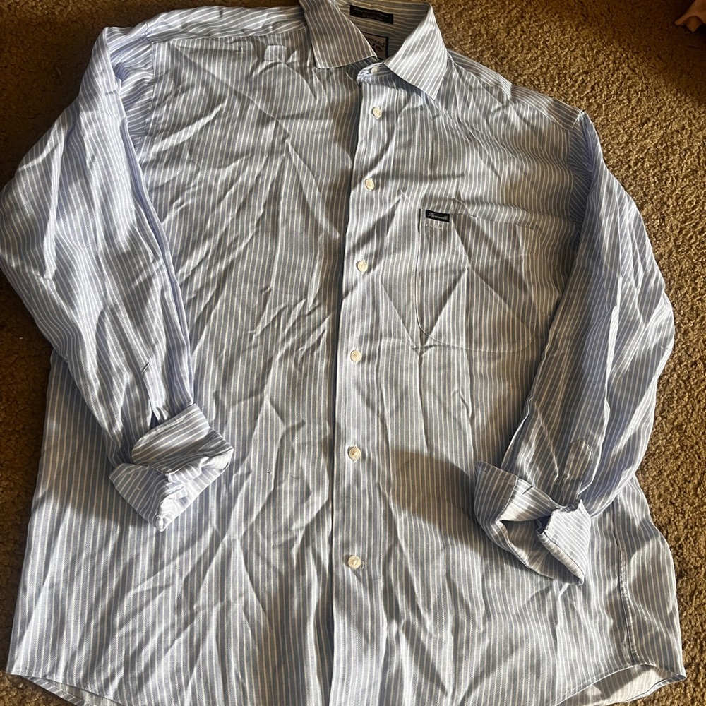 Faconnable Light Blue and White Striped Dress Shirt